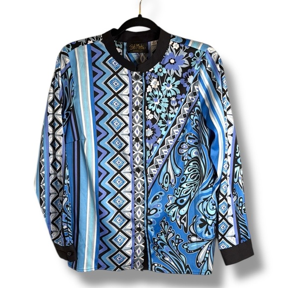 Bob Mackie Blue Button Down Blouse Size Medium - Picture 1 of 5